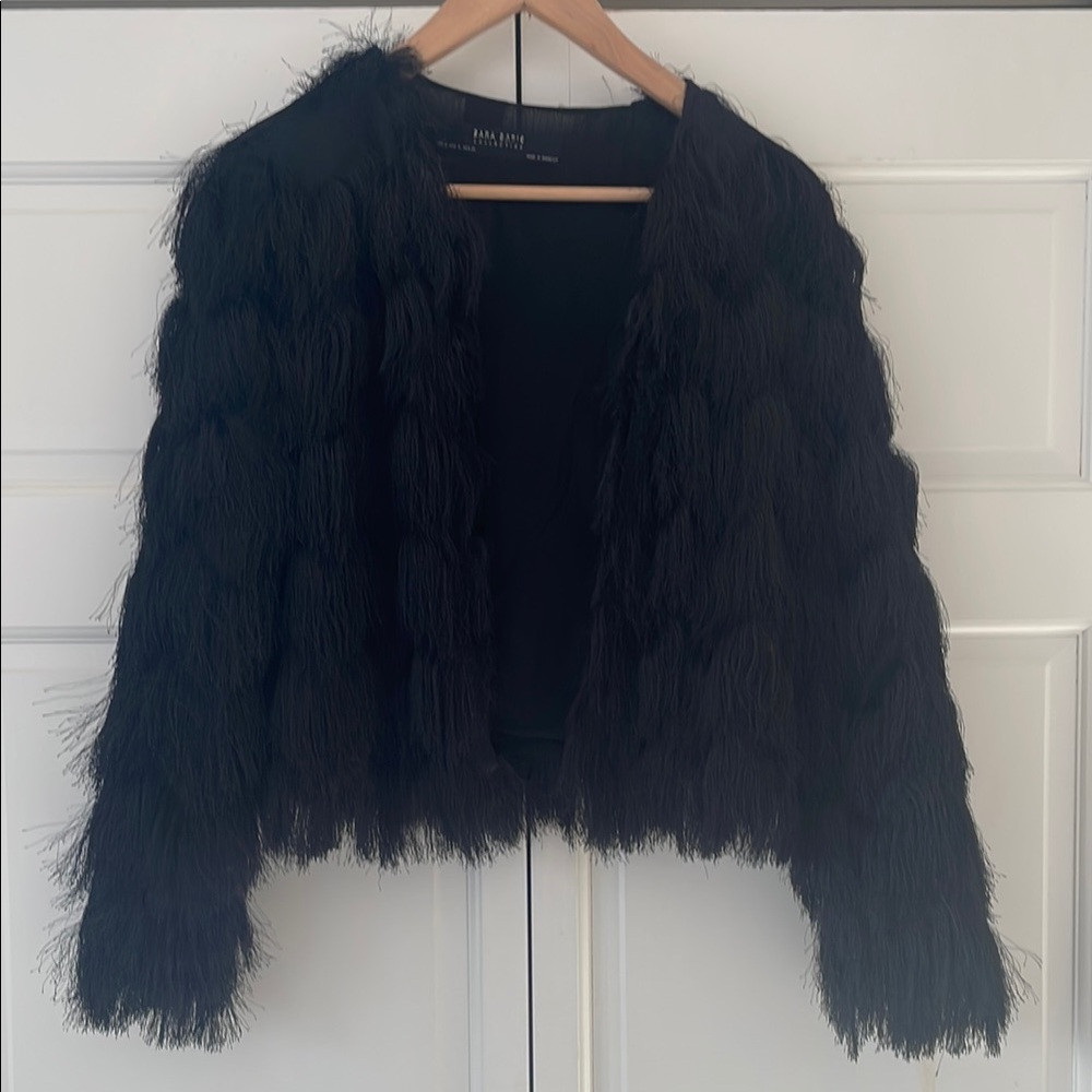 Zara Black Faux Fur -fringe feather Jacket